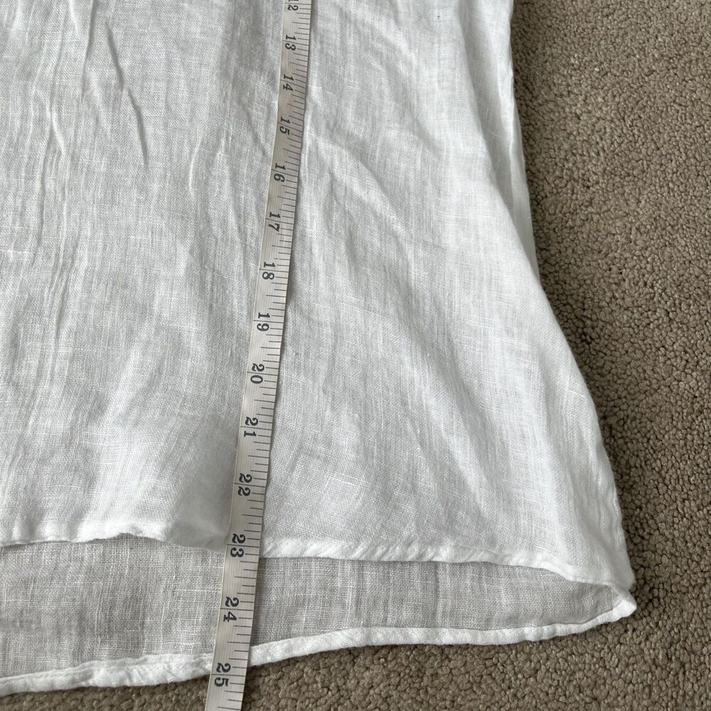 Luna Luz Linen Top Medium White Cover Up Collared Boho Beach Lagenlook Vacation - Picture 5 of 6